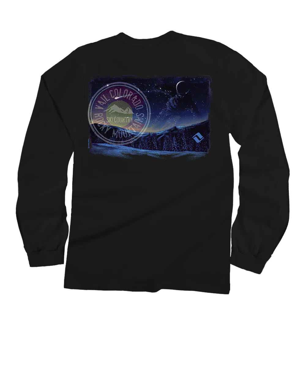 Vail Resort Star Ski - Black Long Sleeve Crewneck T-Shirt