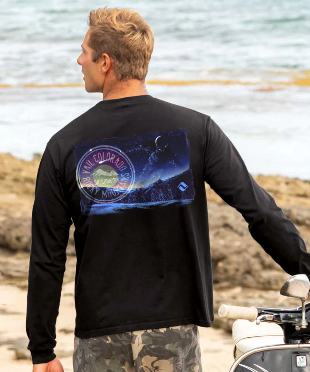 Vail Resort Star Ski - Black Long Sleeve Crewneck T-Shirt - Image 2