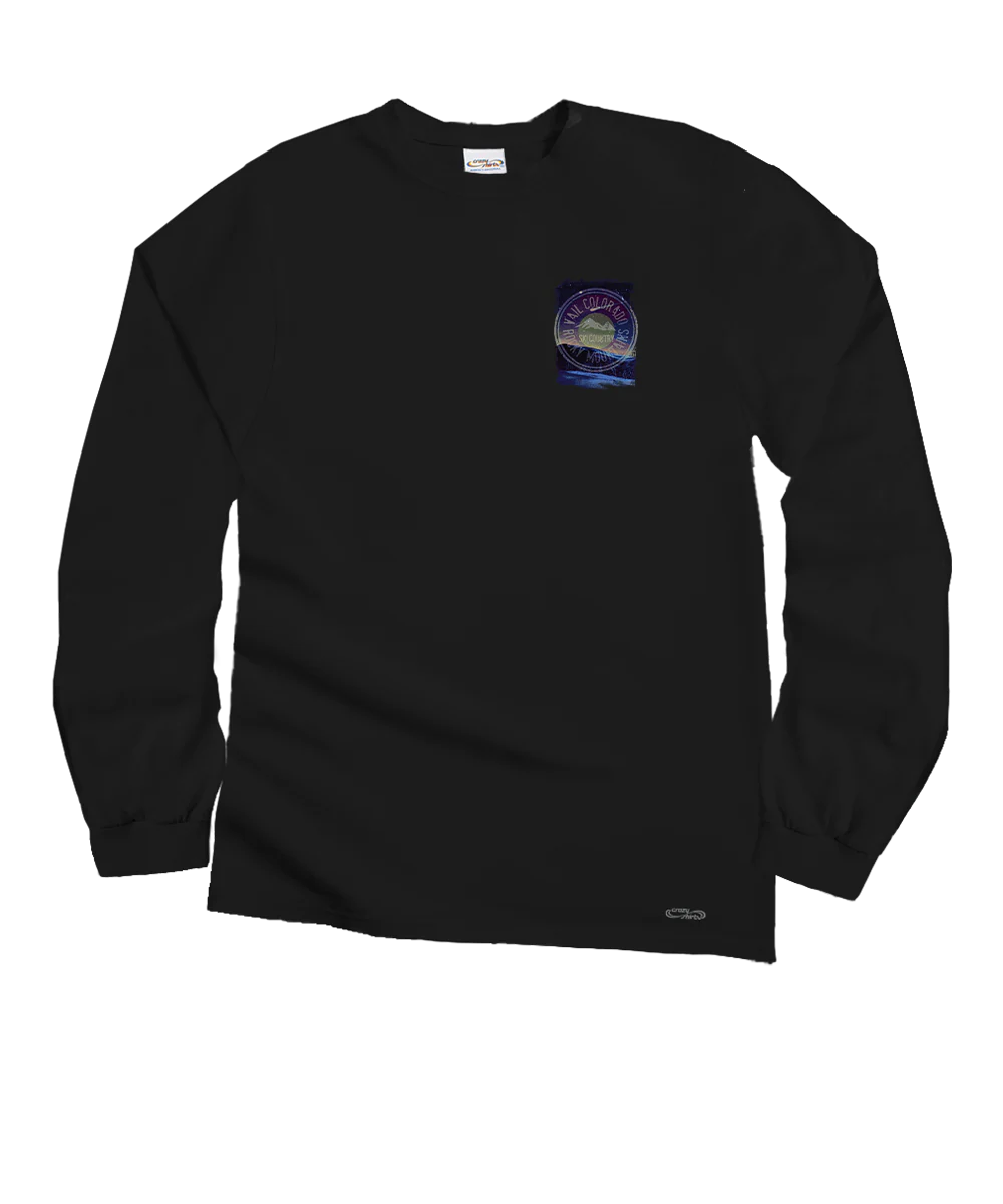 Vail Resort Star Ski - Black Long Sleeve Crewneck T-Shirt - Image 4