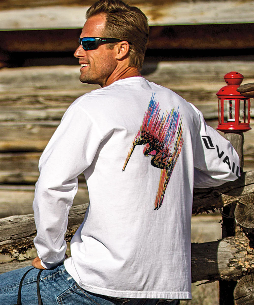 Vail Resort Technicolor Skier - White Long Sleeve Crewneck T-Shirt - Image 2