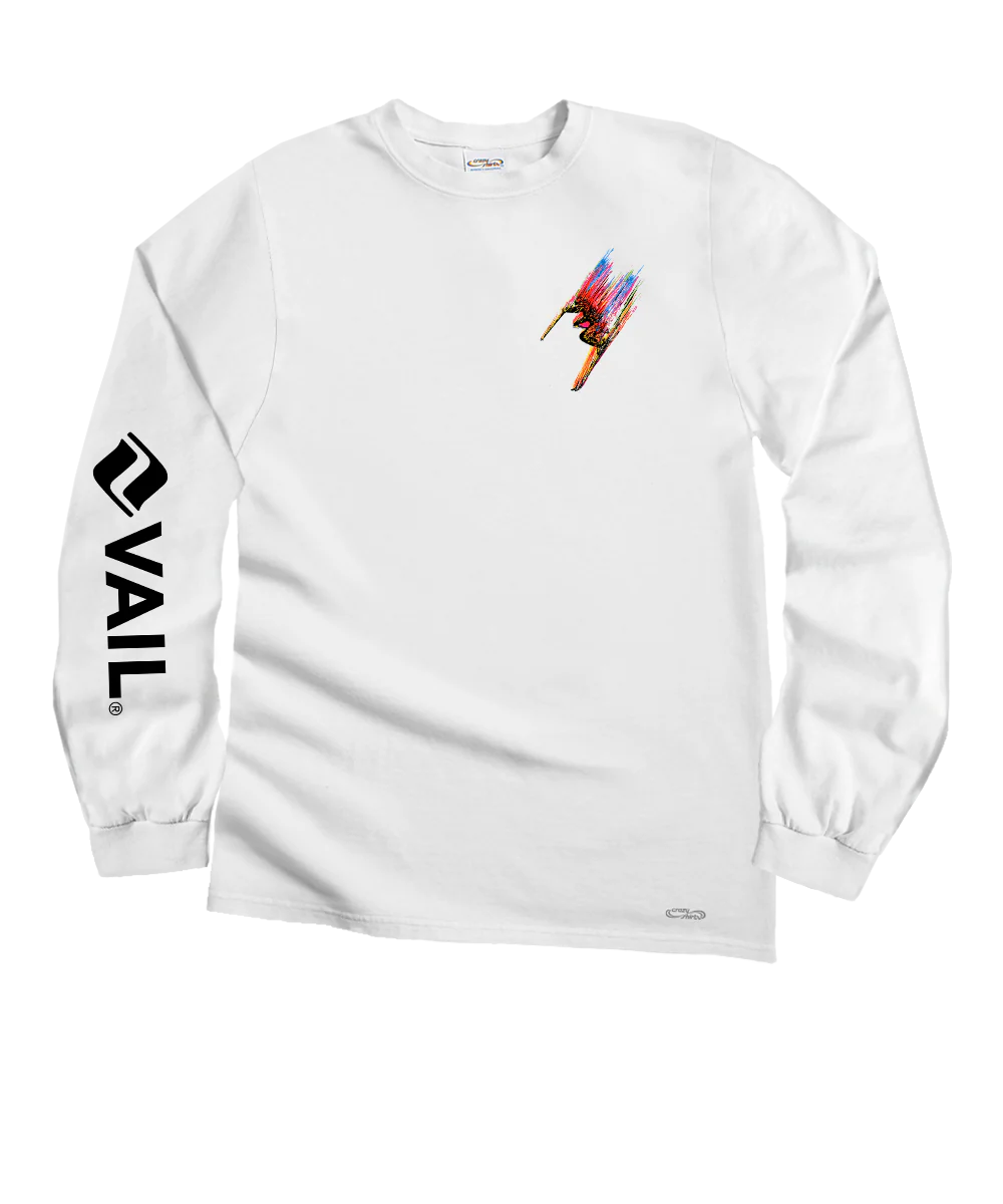 Vail Resort Technicolor Skier - White Long Sleeve Crewneck T-Shirt - Image 4