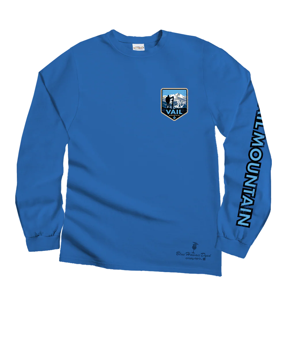 Vail Resort Vail Mountain Badge - Blue Hawaii Dyed Long Sleeve Crewneck T-Shirt - Image 4