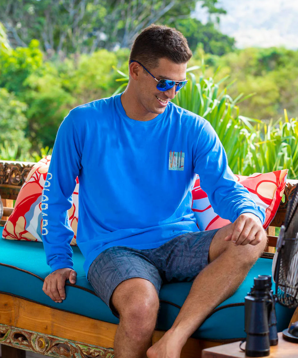 Vail Skis - Blue Hawaii Dyed Long Sleeve Crewneck T-Shirt - Image 3