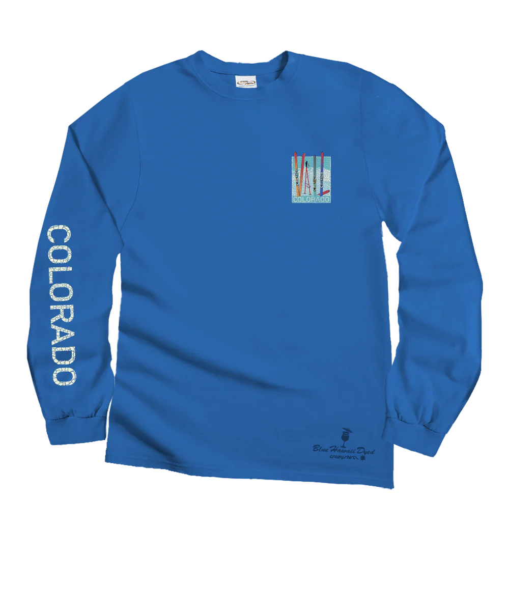 Vail Skis - Blue Hawaii Dyed Long Sleeve Crewneck T-Shirt - Image 4