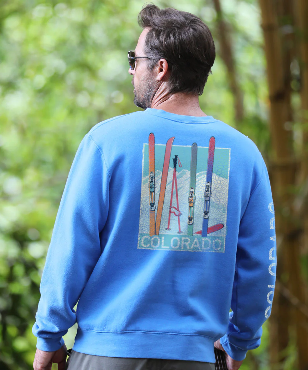 Vail Skis - Blue Hawaii Dyed Long Sleeve Sweatshirt - Image 2