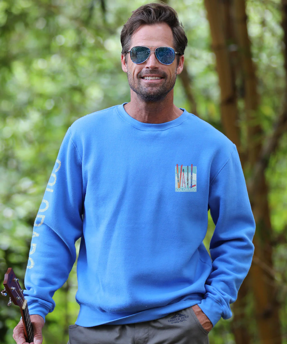 Vail Skis - Blue Hawaii Dyed Long Sleeve Sweatshirt - Image 3