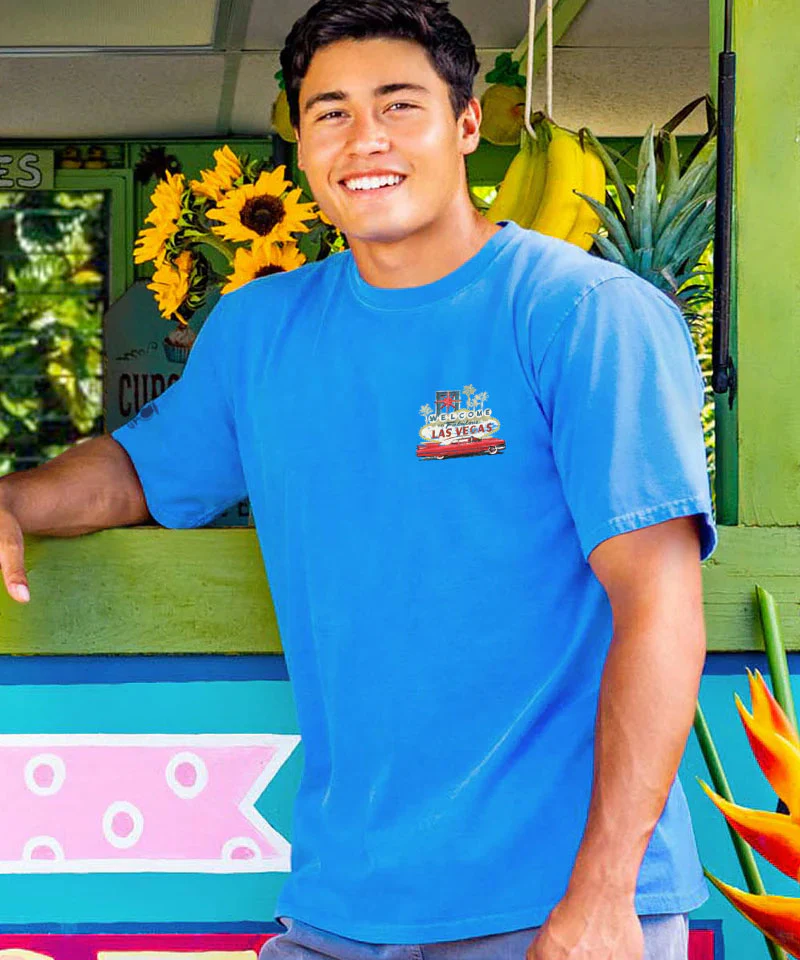 Vegas Caddy - Blue Hawaii Dyed Short Sleeve Crewneck T-Shirt - Image 3