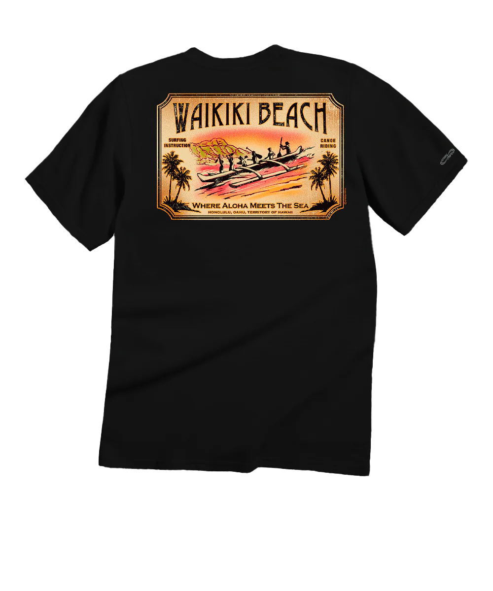 Vintage Waikiki Beach Black Classic Crewneck T-Shirt