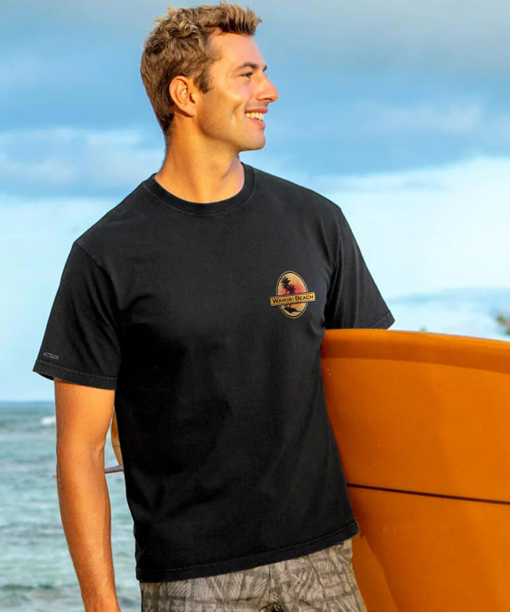 Vintage Waikiki Beach Black Classic Crewneck T-Shirt - Image 3