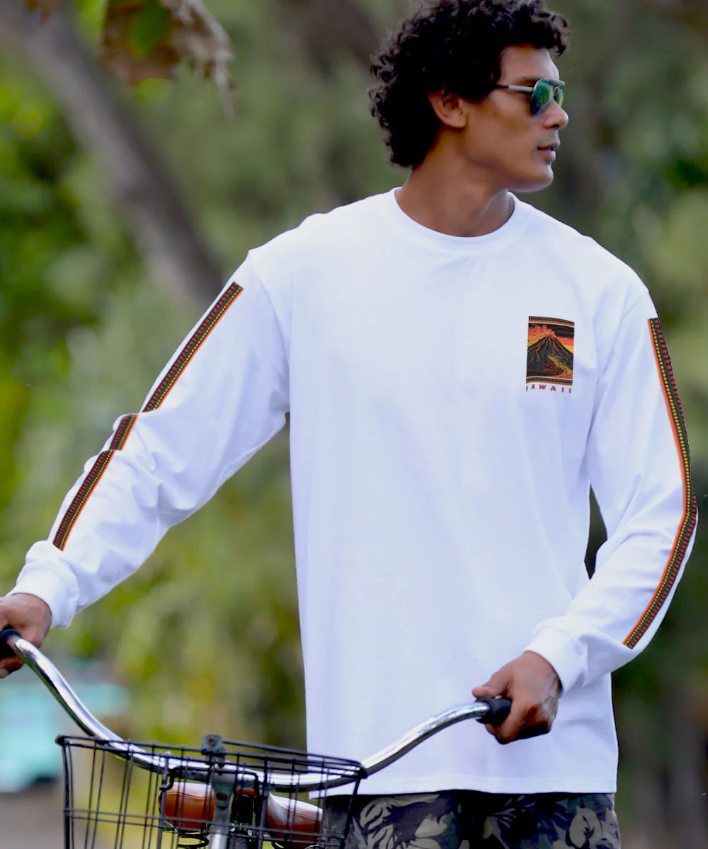 Volcano Scenic - White Long Sleeve Crewneck T-Shirt - Image 3