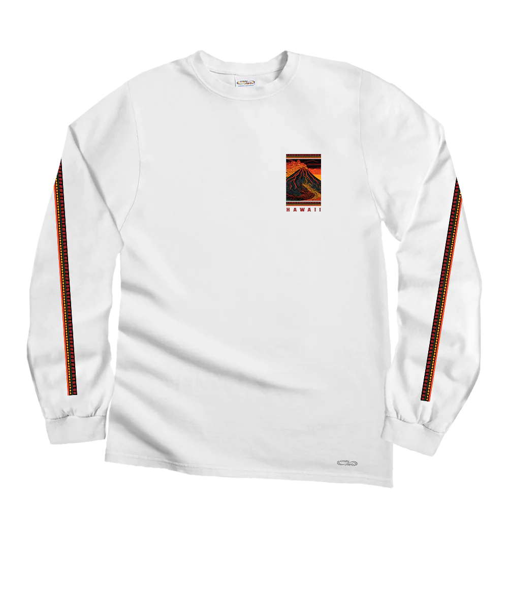 Volcano Scenic - White Long Sleeve Crewneck T-Shirt - Image 4