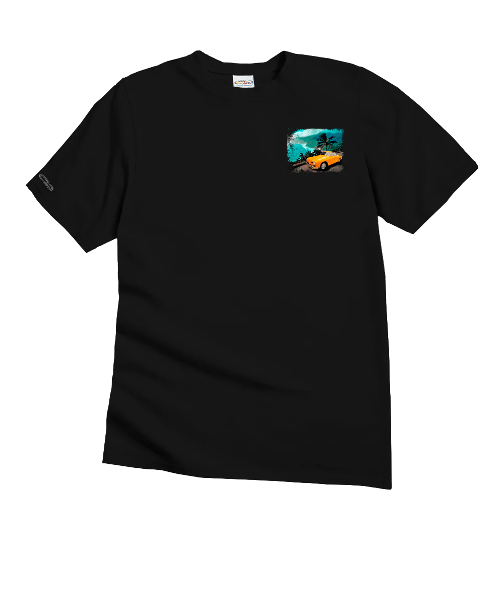 Volkswagen Ghia By The Ocean - Black Short Sleeve Crewneck T-Shirt - Image 4