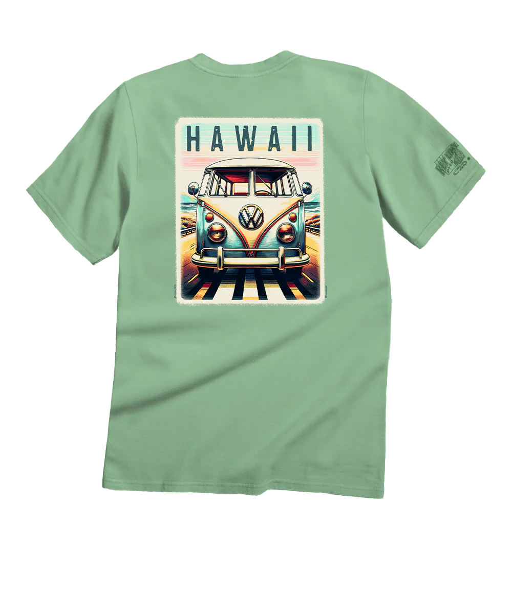 Volkswagen Nostalgic Scenic Drive - Key Lime Dyed Short Sleeve Crewneck T-Shirt