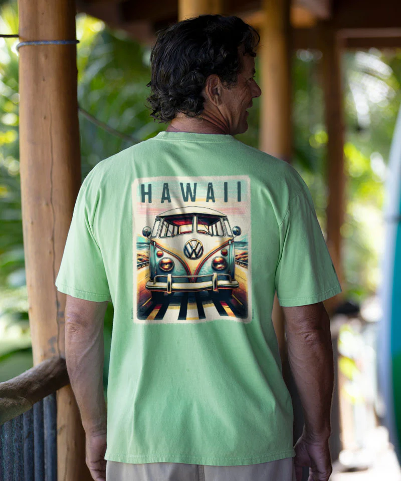 Volkswagen Nostalgic Scenic Drive - Key Lime Dyed Short Sleeve Crewneck T-Shirt - Image 2