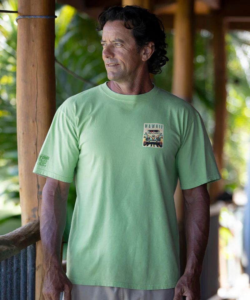Volkswagen Nostalgic Scenic Drive - Key Lime Dyed Short Sleeve Crewneck T-Shirt - Image 3