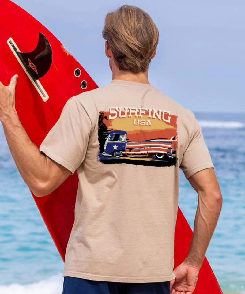 Volkswagen Surfing USA - Kona Coffee Dyed Short Sleeve Crewneck T-Shirt - Image 2