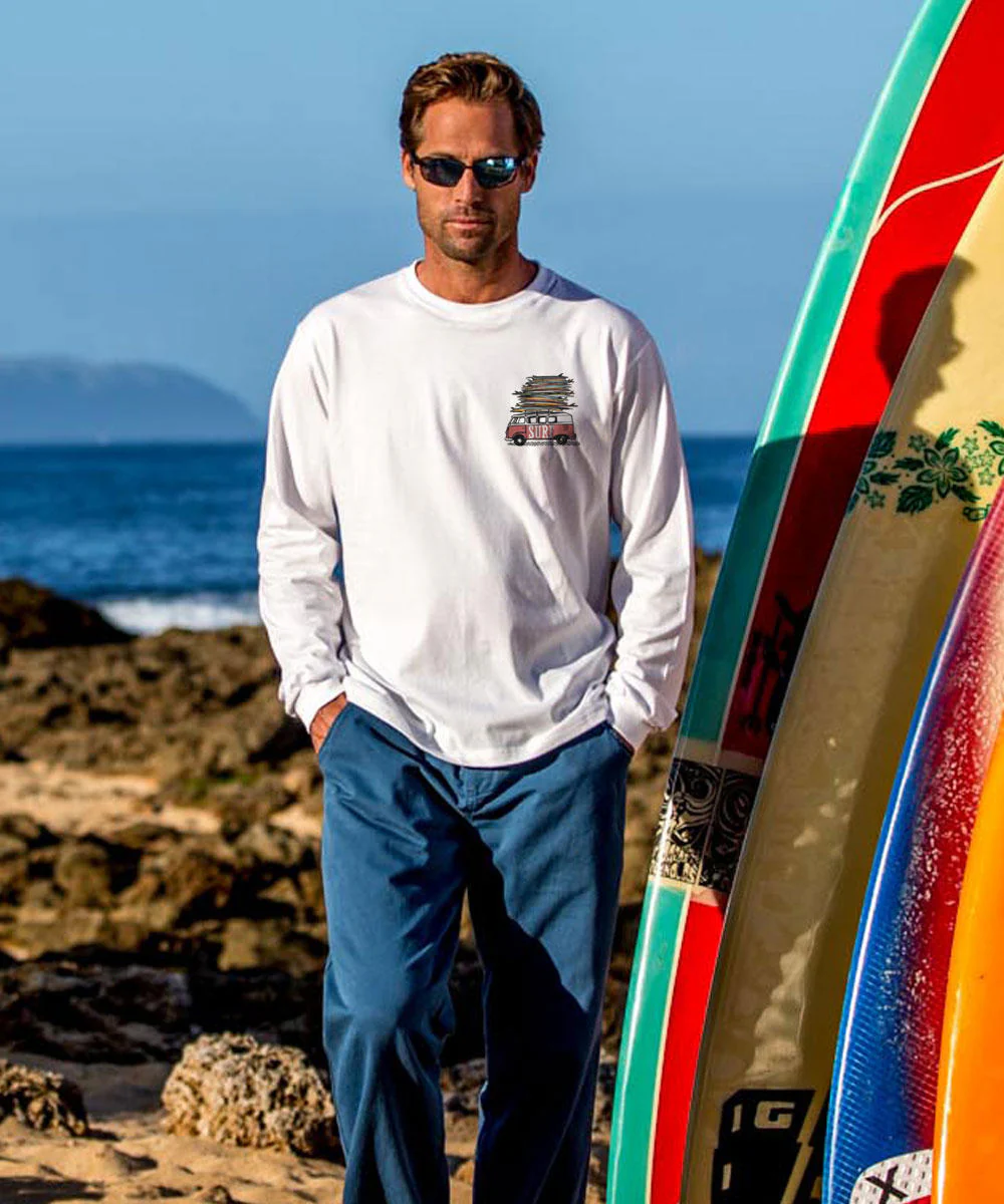 Volkswagen Surfmobile - White Long Sleeve Crewneck T-Shirt - Image 3