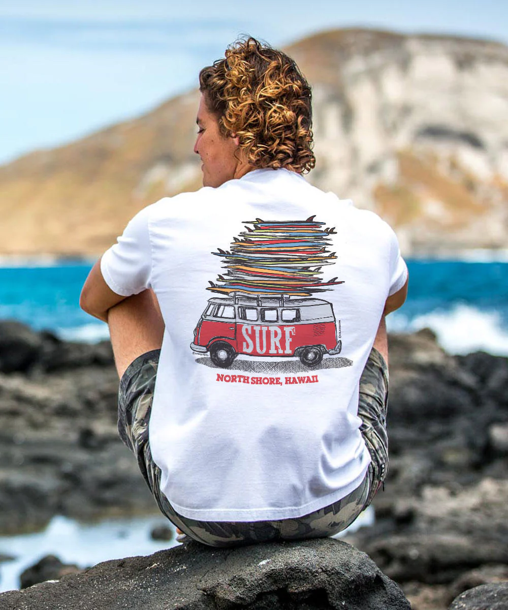 Volkswagen Surfmobile - White Short Sleeve Crewneck T-Shirt - Image 2