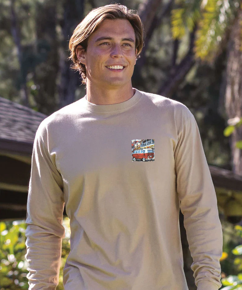 Volkswagen Van Lahaina - Kona Coffee Dyed Long Sleeve Crewneck T-Shirt - Image 3