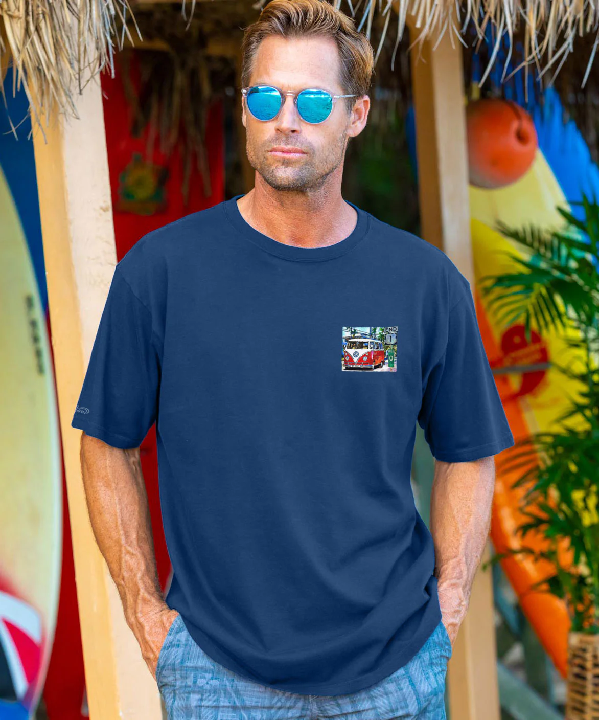 Volkswagen Van Mile 0 - Navy Short Sleeve Crewneck T-Shirt - Image 3