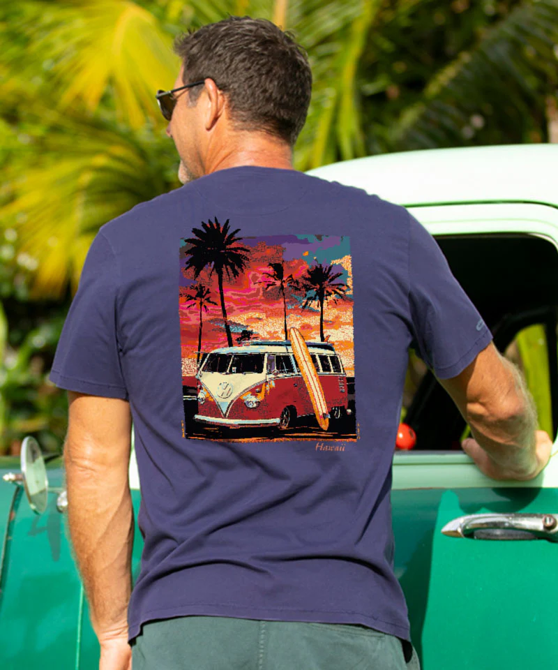 Volkswagen Van Sunset - Indigo Short Sleeve Pima T-Shirt - Image 2
