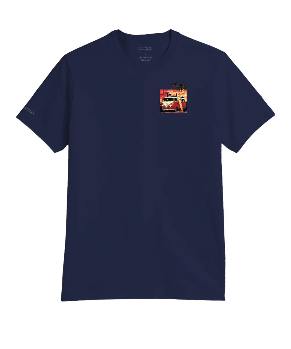 Volkswagen Van Sunset - Indigo Short Sleeve Pima T-Shirt - Image 4
