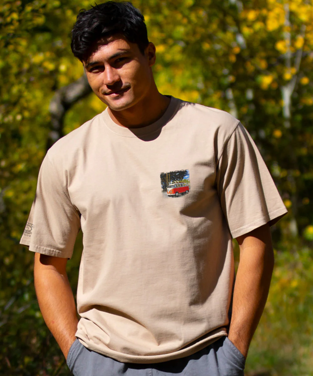Volkswagen Waikiki Beach Van - Kona Coffee Dyed Short Sleeve Crewneck T-Shirt - Image 3