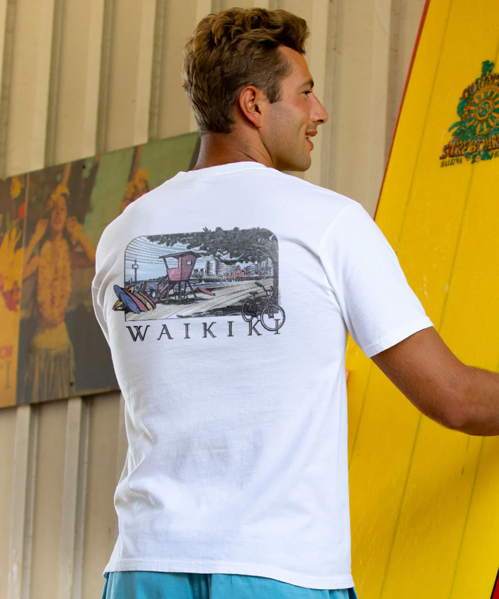 Waikiki Beach - White Short Sleeve Crewneck T-Shirt - Image 2