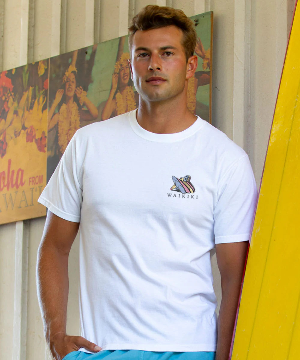 Waikiki Beach - White Short Sleeve Crewneck T-Shirt - Image 3