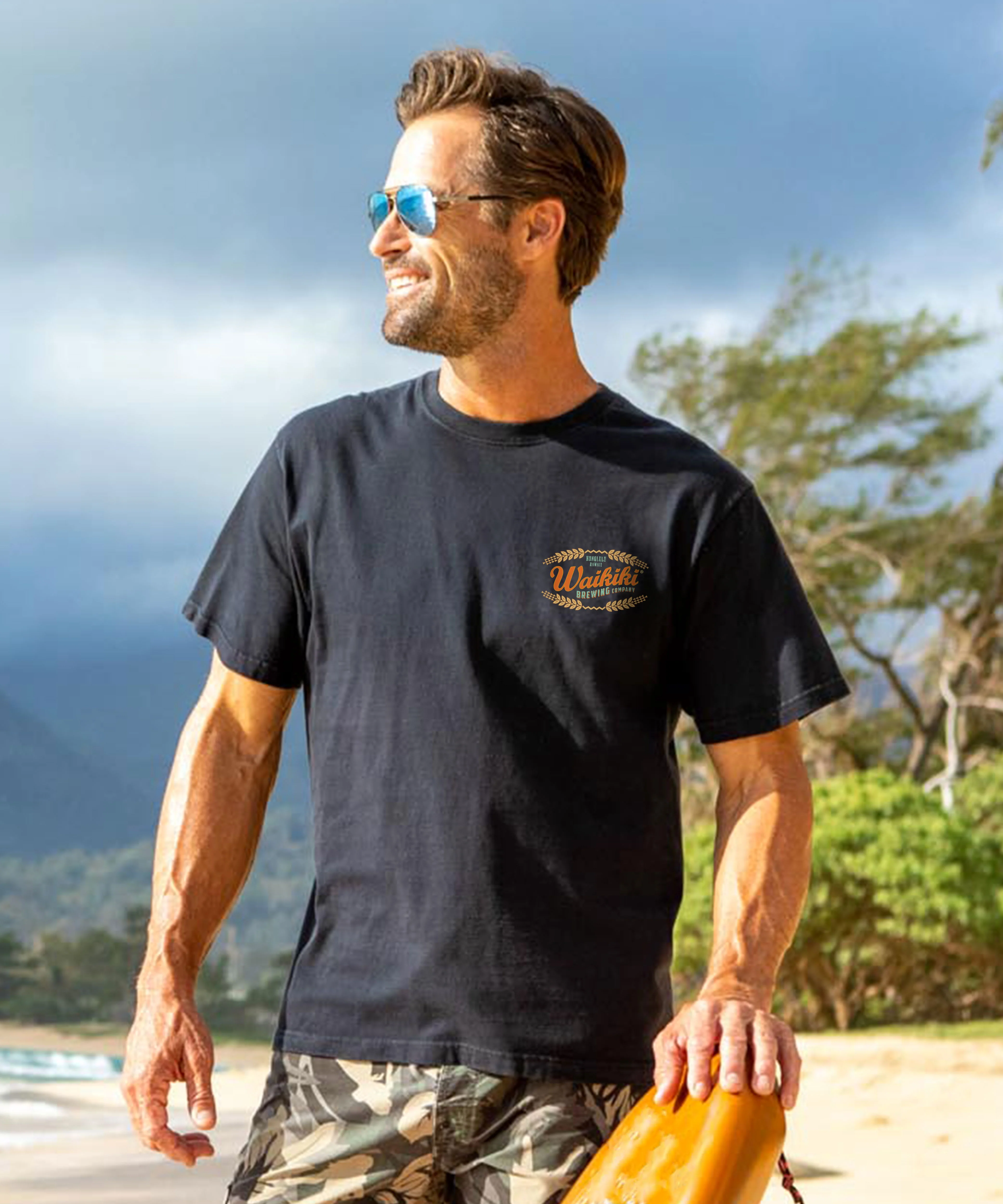Waikiki Brewing Co Beer Row - Black Short Sleeve Crewneck T-Shirt - Image 3