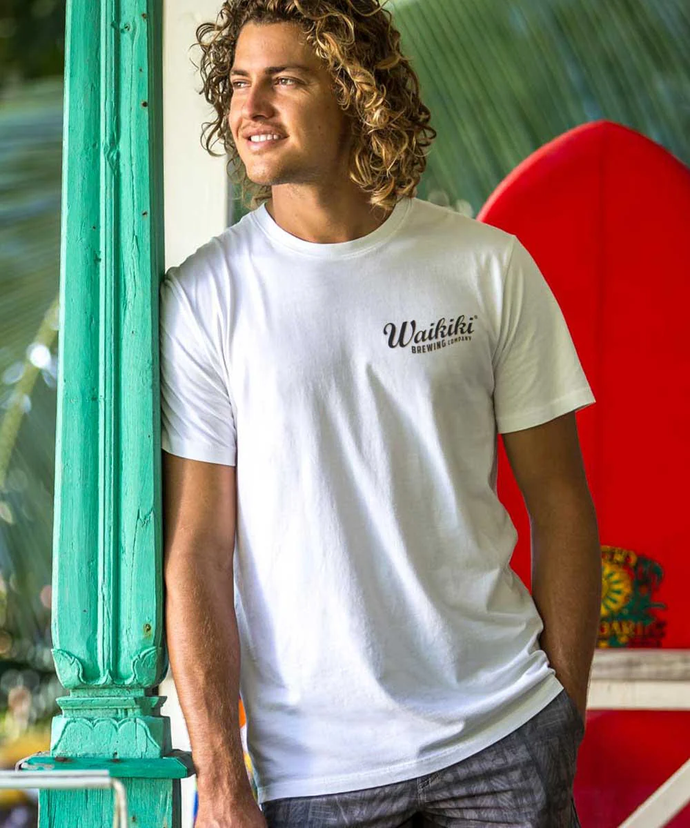 Waikiki Brewing Co Oahu - White Short Sleeve Pima T-Shirt - Image 3