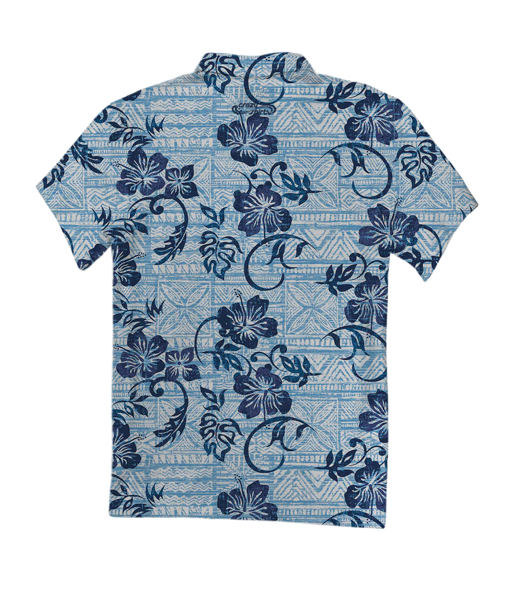Waikoloa - Blue/Navy Short Sleeve Hawaiian Polo Shirt - Image 4