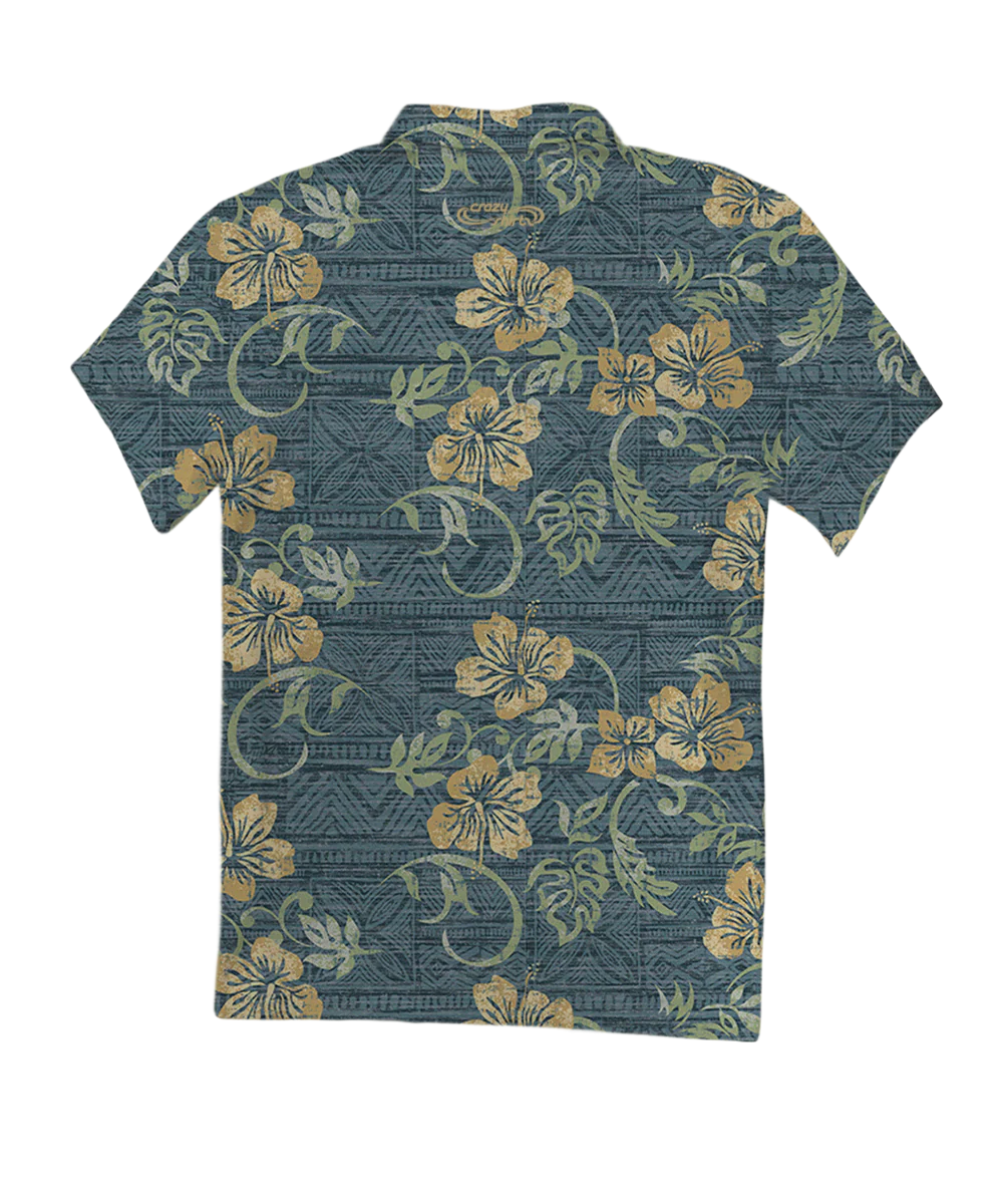 Waikoloa - Blue Nights/Dijon Short Sleeve Hawaiian Polo Shirt - Image 4