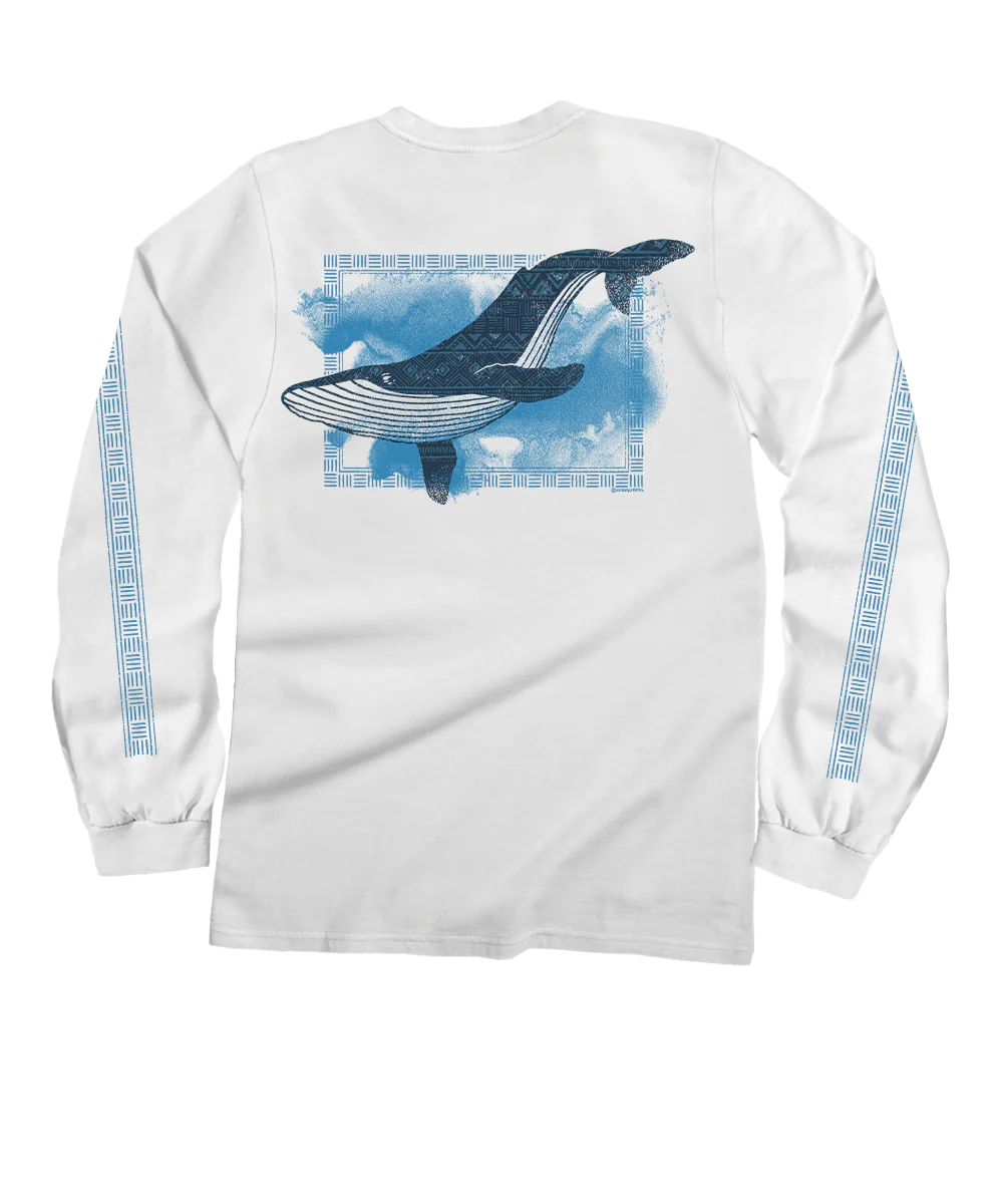 Watercolor Whale - White Long Sleeve Crewneck T-Shirt
