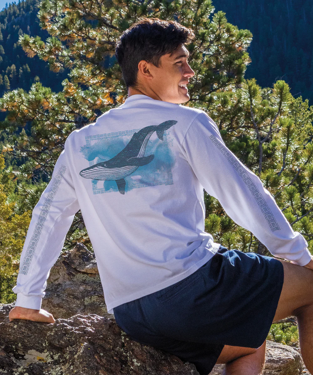 Watercolor Whale - White Long Sleeve Crewneck T-Shirt - Image 2