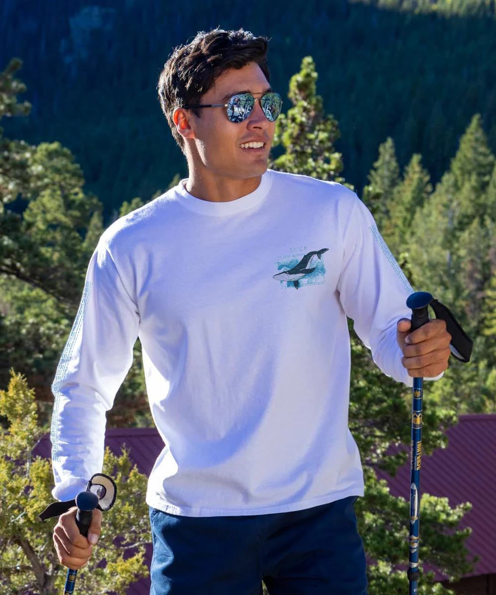 Watercolor Whale - White Long Sleeve Crewneck T-Shirt - Image 3