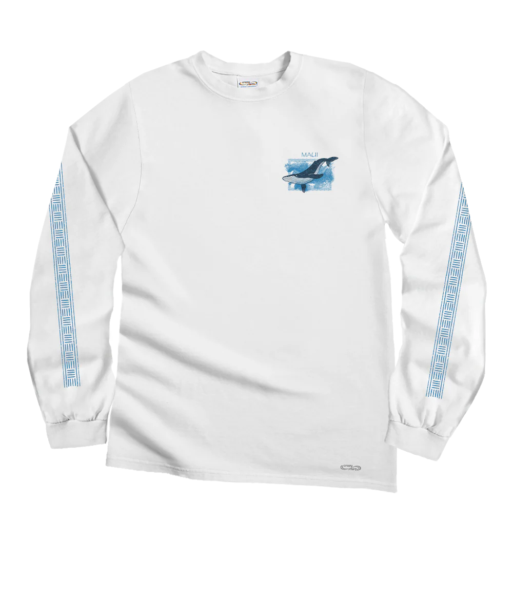 Watercolor Whale - White Long Sleeve Crewneck T-Shirt - Image 4