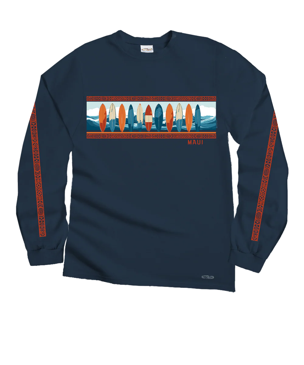 Waves And Boards Band - Navy Long Sleeve Crewneck T-Shirt