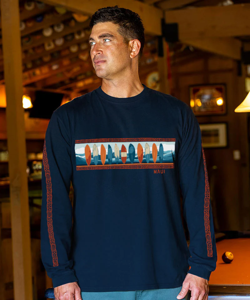 Waves And Boards Band - Navy Long Sleeve Crewneck T-Shirt - Image 2