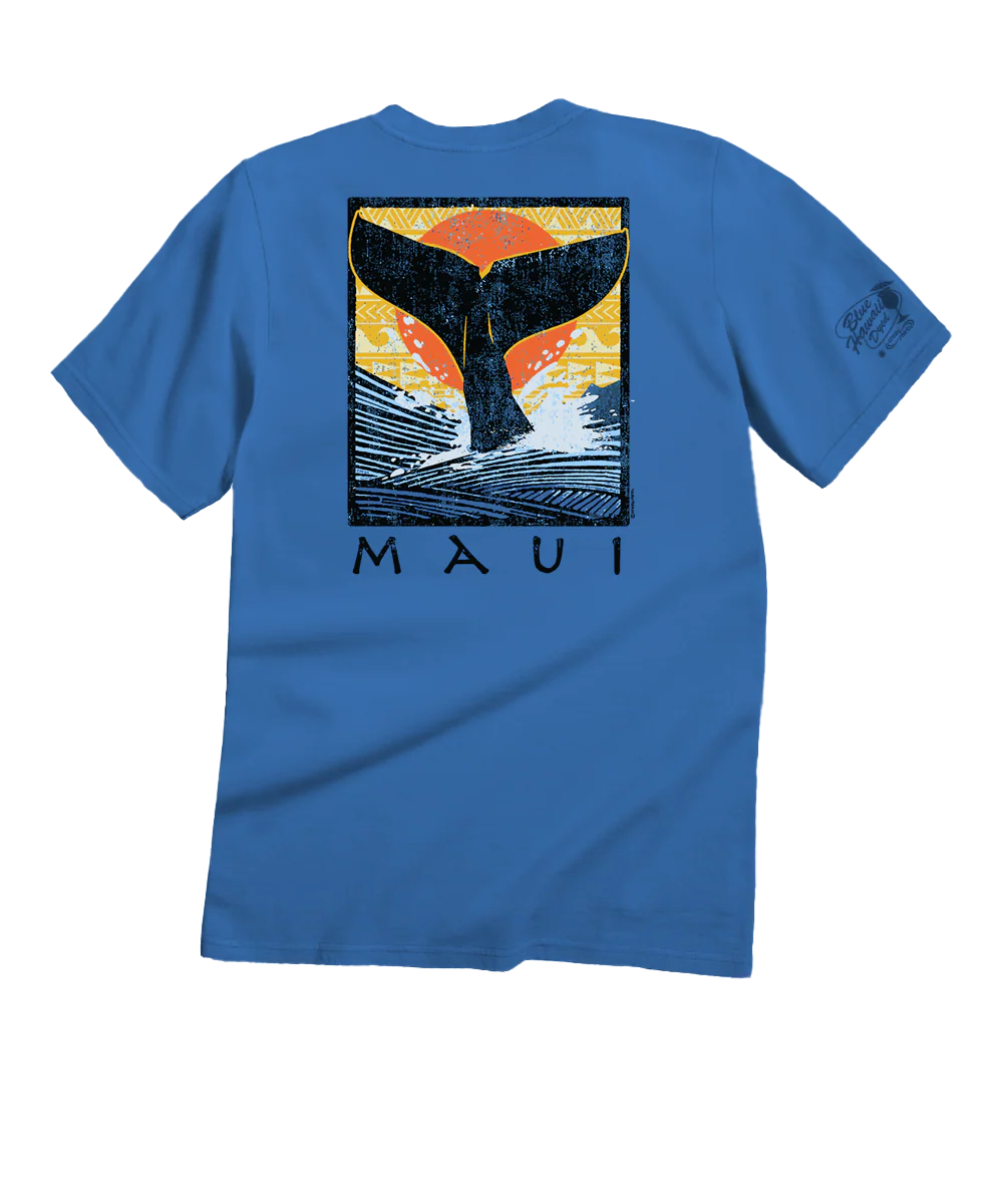 Whale Fluke Block - Blue Hawaii Dyed Short Sleeve Crewneck T-Shirt