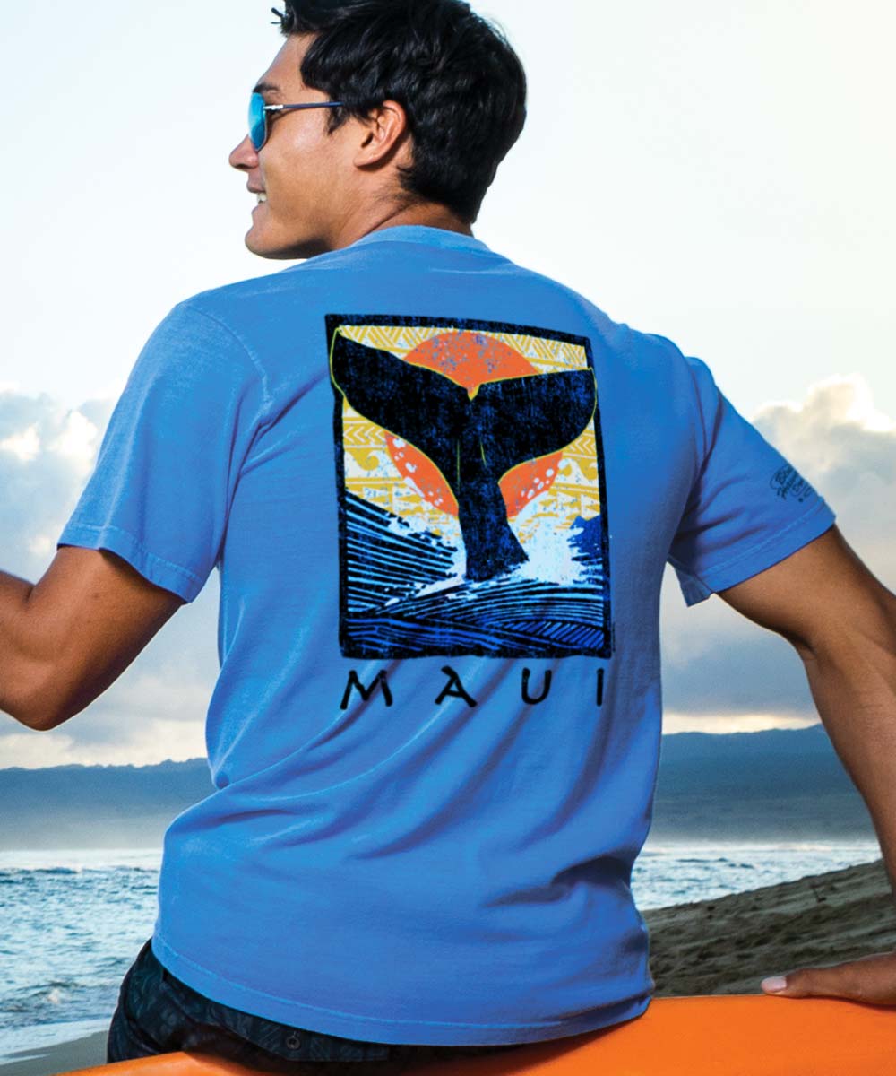 Whale Fluke Block - Blue Hawaii Dyed Short Sleeve Crewneck T-Shirt - Image 2