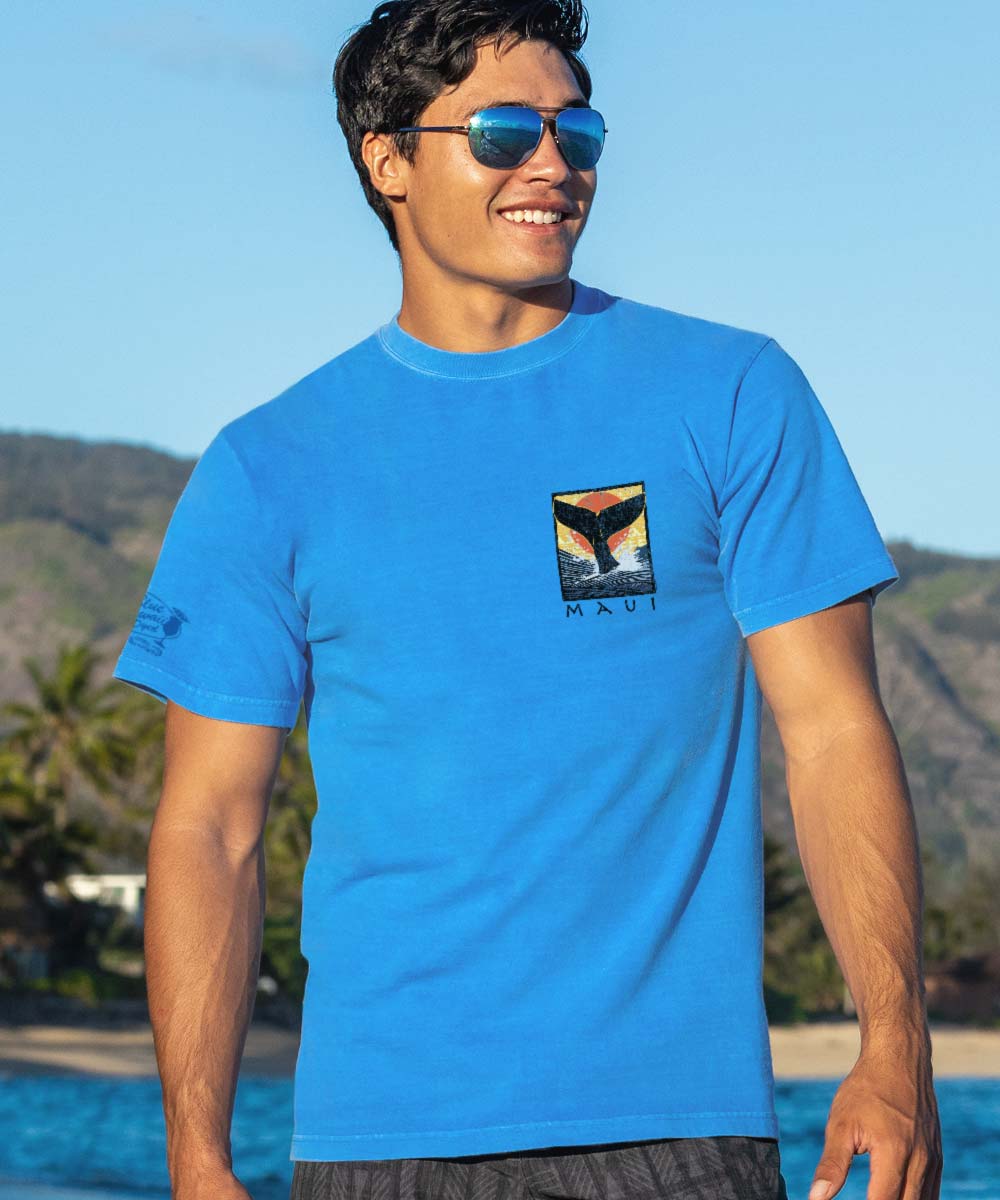 Whale Fluke Block - Blue Hawaii Dyed Short Sleeve Crewneck T-Shirt - Image 3