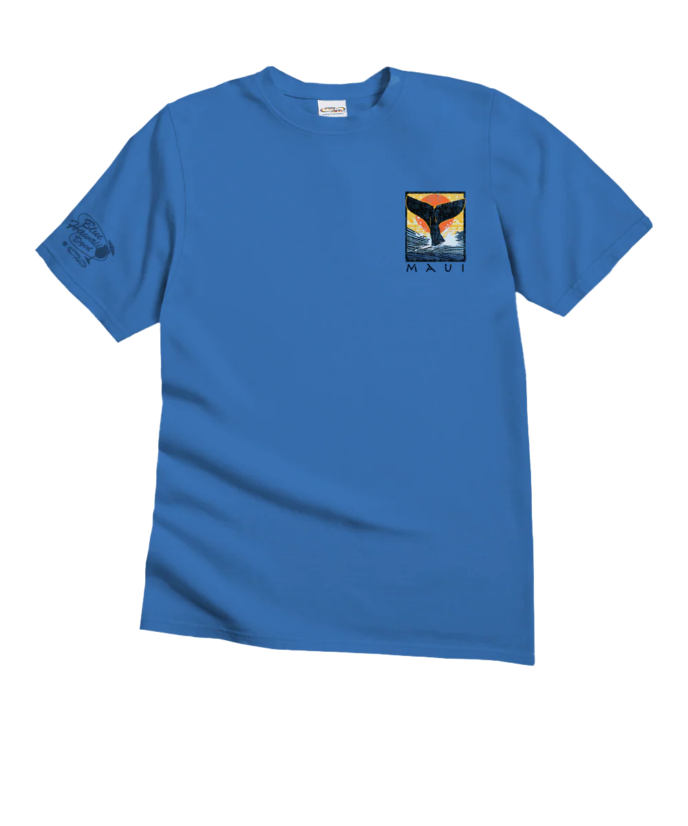 Whale Fluke Block - Blue Hawaii Dyed Short Sleeve Crewneck T-Shirt - Image 4