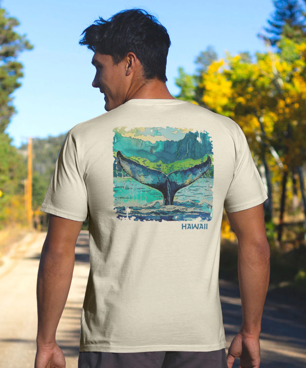 Whale Tail Watercolor - Coconut Dyed Short Sleeve Crewneck T-Shirt - Image 2