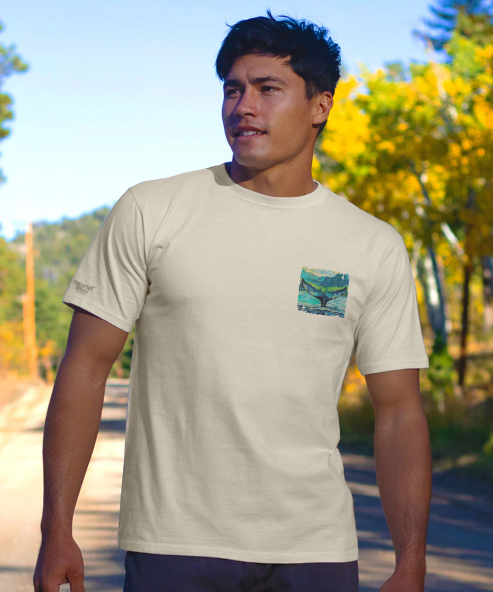Whale Tail Watercolor - Coconut Dyed Short Sleeve Crewneck T-Shirt - Image 3