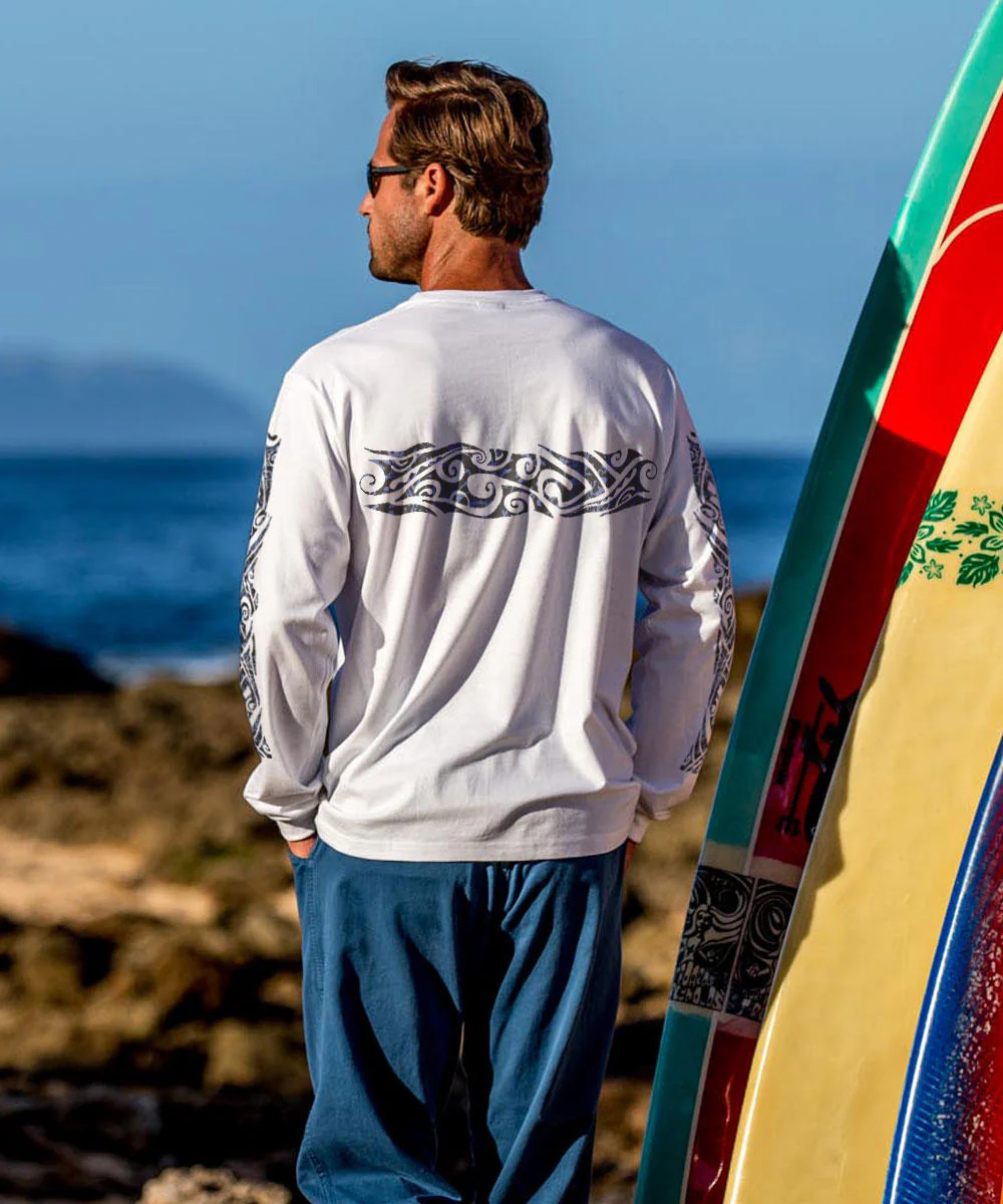 Wild Batik Band - White Long Sleeve Crewneck T-Shirt - Image 3