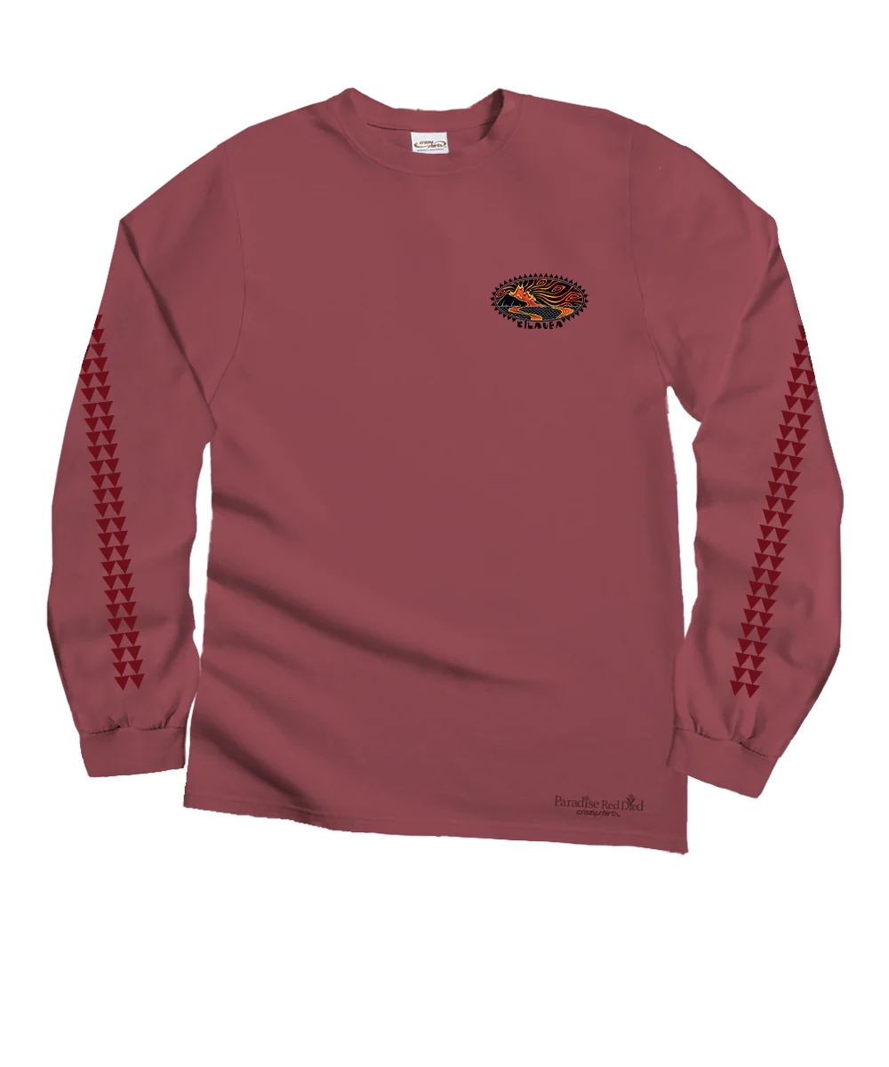 Woodcut Kilauea - Paradise Red Dyed Long Sleeve Crewneck T-Shirt - Image 4