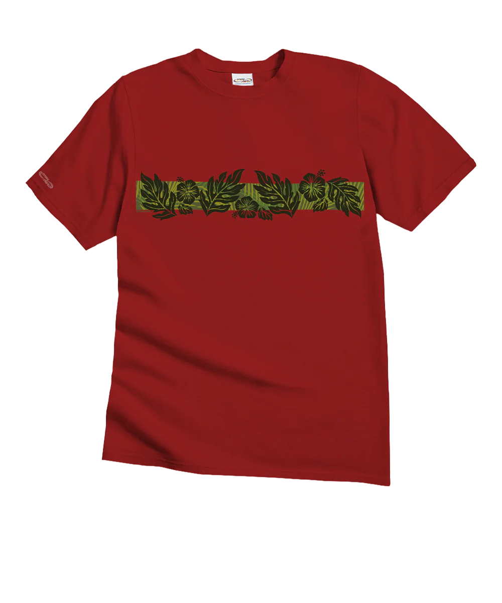 Tribal Leaves - Garnet Short Sleeve Crewneck T-Shirt