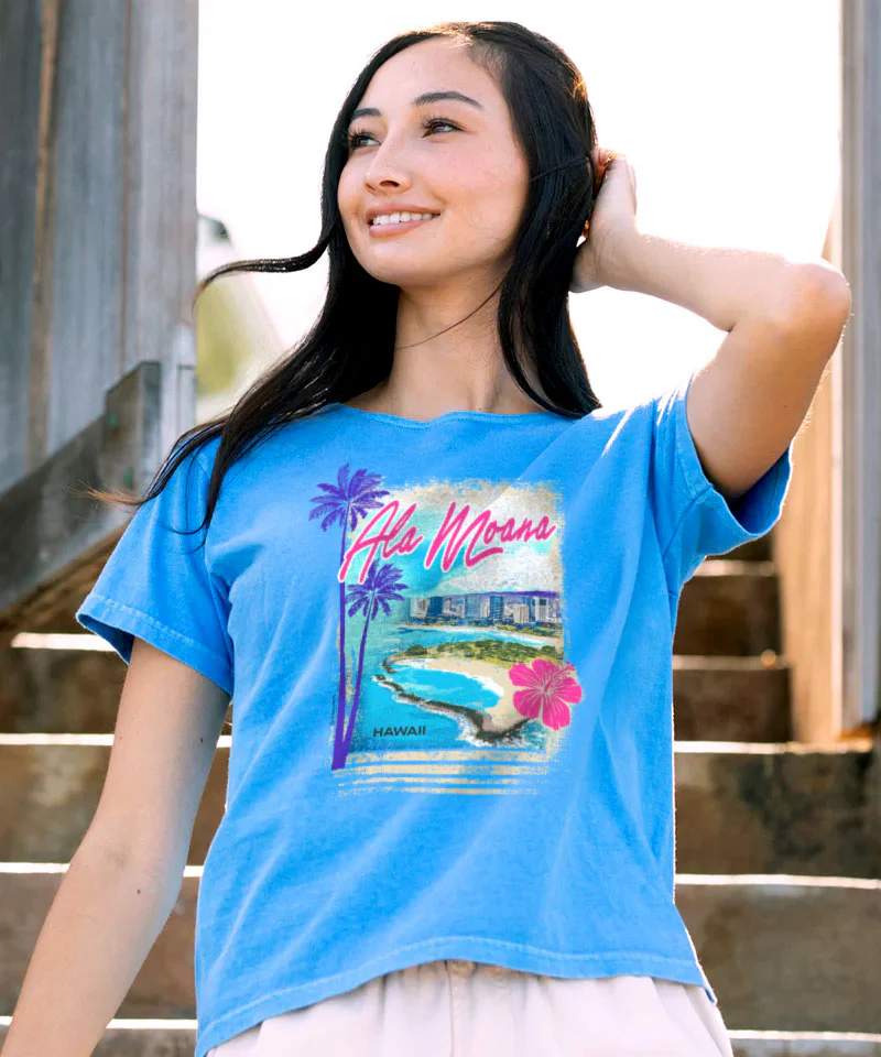 Ala Moana Scenic - Blue Hawaii Dyed Short Sleeve Scoop Neck T-Shirt - Image 2