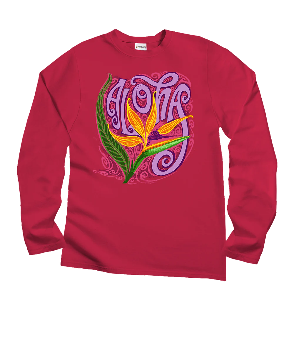 Aloha Bop - Raspberry Dyed Long Sleeve Crewneck T-Shirt